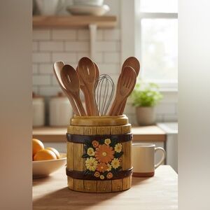 Vintage 1980 Ceramic Barrel Jar